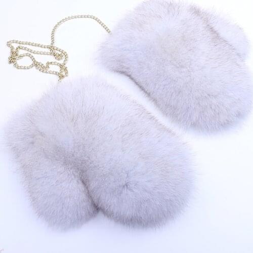 Womens Fox Fur Gloves Mittens Female Gloves Lined New Genuine Leather Glove Russian Removable Chain Fox Fur White Glove Winter