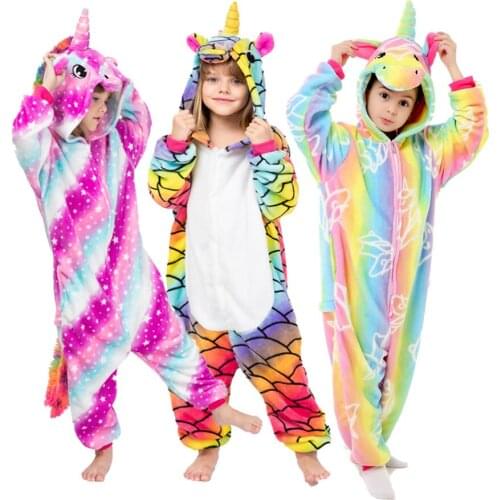 Kigurumi Onesie Kids Unicorn Pajamas for Children Cartoon Animal Blanket Sleepers Baby Costume Winter Warm Boy Girl Jumspuit
