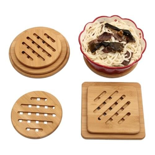 Tea Coffee Cup Pad Placemats Decor Natural bamboo Wood Coasters Durable Heat Resistant Square Round Drink Mat Teapot