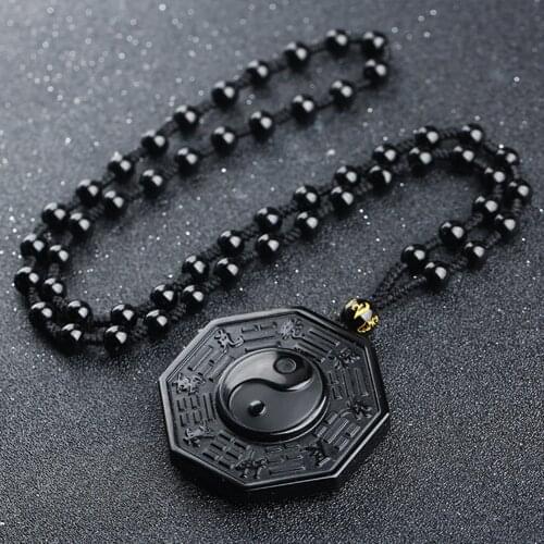 Gossip Pendant Adjustable Chain Unisex Fabala Chinese BAGUA Yin And Yang Necklace Gifts Jewelry Taiji Natural Obsidian