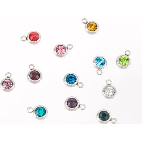 6mm Birth Stone Charms For Jewelry Stainless Steel Pendant Pierre Naissance Geboortestenen Colorful Crystal Wholesale 60pcs/lot