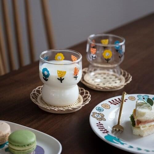 Simple Style Handmade Bamboo Woven Coaster Coffee Shop Homestay Decoration Home Lace Cup Holder Home Decoration Lace Cup Holder