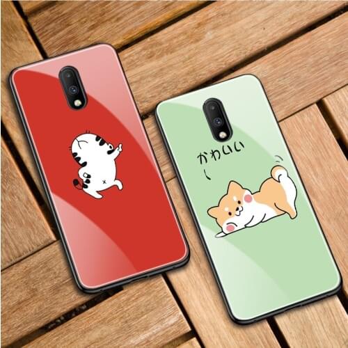 Luxury Cute Dog 9H Tempered Glass Phone Case Back Cover For OnePlus 5T OnePlus 6T OnePlus 7 OnePlus 7T Pro OnePlus 8 Pro 8T