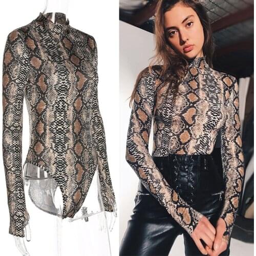 Stage Clothes For Singers One Piece Snake Print Slim Fit High Collar Long Sleeve Top Bodysuit Nightclub Pole Dance Wear DNV10699