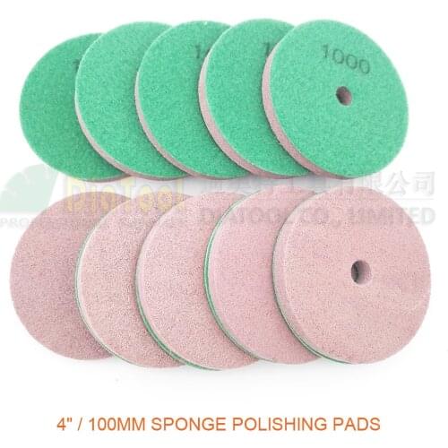 SHDIATOOL 10pk 4" Sponge Polishing Pads For Soft Stone Marble Artificial Stone Terrazzo Grit #1000 Dia 100MM