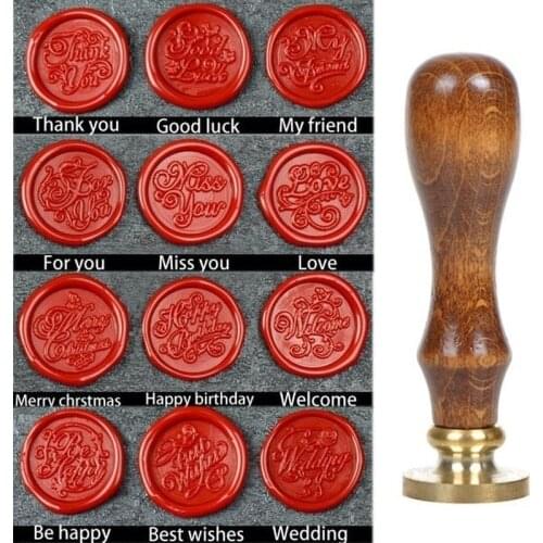 Greeting Retro Wax Sealing Decorative Wax Stamp Craft Gift Sealing Wax Wood Handle Greeting card Sealing Wax Stamp 12 Patterns