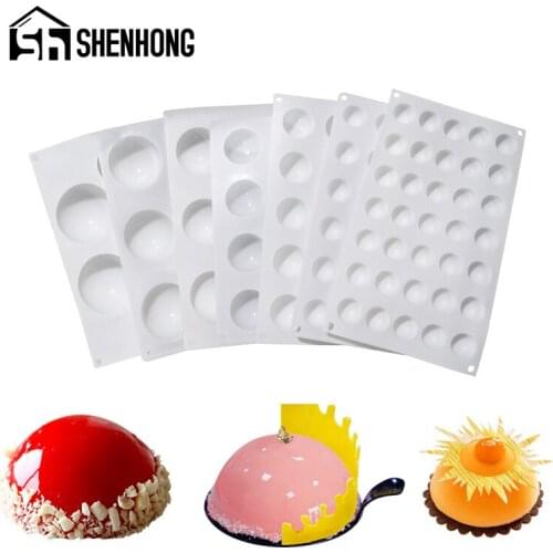 SHENHONG Multiple 3d Silicone Mold Mousse Form Hemisphere-Shaped Cake Decorating Supplies Muffin Pan Dessert Baking Tools