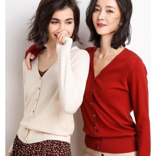 Sweater jacket womens autumn and winter 2020 new sweater plus size air conditioning bottoming new V-neck cardigan