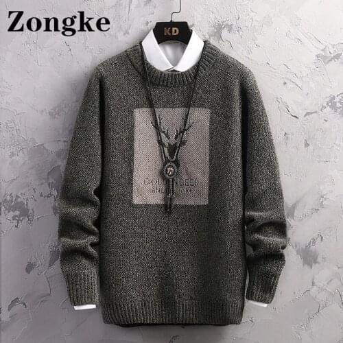 Zongke Elk Print Sweater Men Clothing Harajuku Men Sweaters Pullovers Vintage Clothes Hip Hop Knitwear 2XL 2021 Autumn Winter