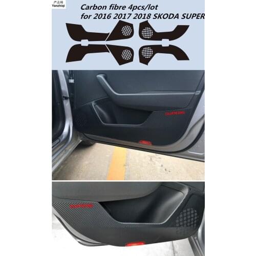 Carbon fibre 4pcs/lot for 2016 2017 2018 SKODA SUPERB car stickers car accessories door protection kick cover car styling