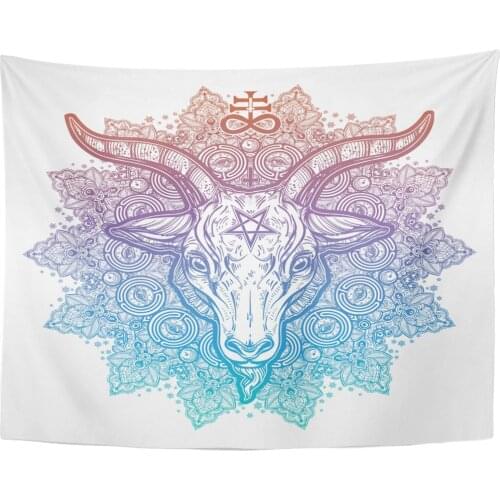 All Seeing Eye in Ornate Round Mandala with Demon Baphomet Satanic Goat Head Mystic Alchemy Occult Tapestry Home Decor Wall Hang