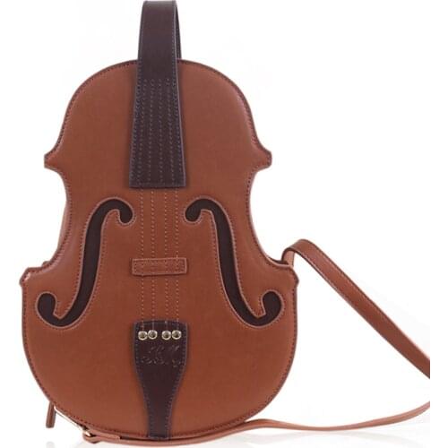 Unique Violin Shape Leather Bag Womens Crossbody Bag Lolita Vintage PU Leather Handbag Casual Girls Messenger Bag