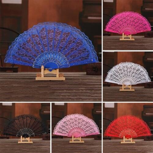 Vintage Fan Lace Folding Handheld Fan Chinese Japanese Pattern Art Craft Gift Decor Party Wedding Dance Women Girl Photo Prop