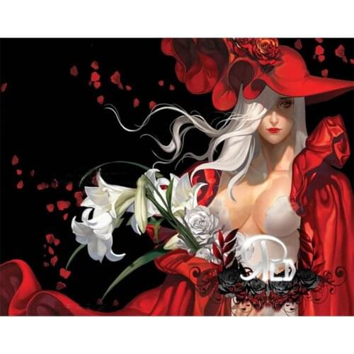 Yujohom Diy Ideas Gift Diamond Painting Red Hat Lily Girl Diamond Embroidery Full Square Drill Diamond Mosaic Beauty Art Crafts