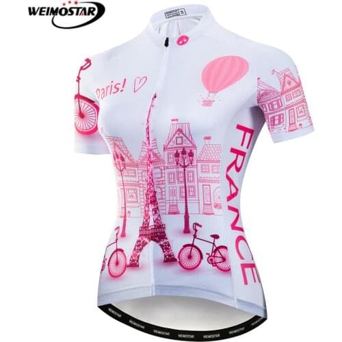 Weimostar France Team Women Cycling Jersey Pink Eiffel Tower Bicycle Cycling Clothing Road MTB Bike Jersey Shirt Ropa Ciclismo