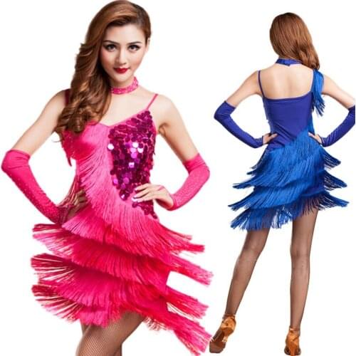 Women Latin dance costumes adult fringe sequin dress Professional Sumba Dancing dresses tassels for Girls High Quality dancewear