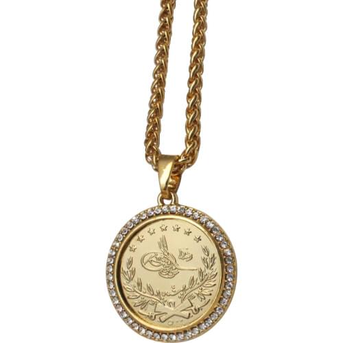 ZKD islam Arab Coin Gold Color Turkey Coins crystal Pendant Necklace muslim Ottoman coins jewelry