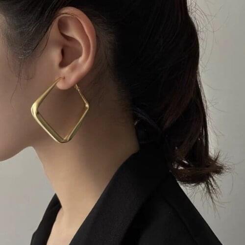 Golden earrings 24 k gold plating Geometry of ear ring Women earrings Personality fashion 925 silver needle