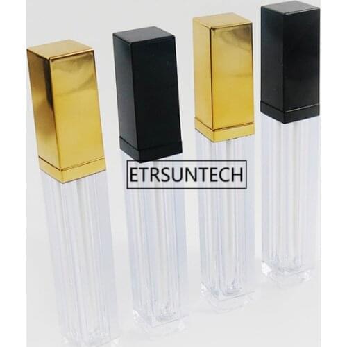 100pcs Mini Lip Gloss Tube With Black Gold Lid,Transparent Square Empty Lip Balm Containers F3559