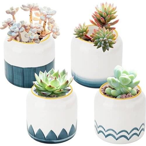 3.5 Inch Modern White Blue Ceramic Flower Pots Succulent Pots Indoor Small Sized Planter pots for All Mini Plants