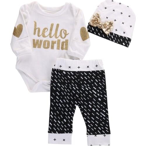 0-18M Spring Autumn Cute Newborn Baby Girls & Boys Outfits Long Sleeve Top Romper+Pants 3pcs Set Clothes