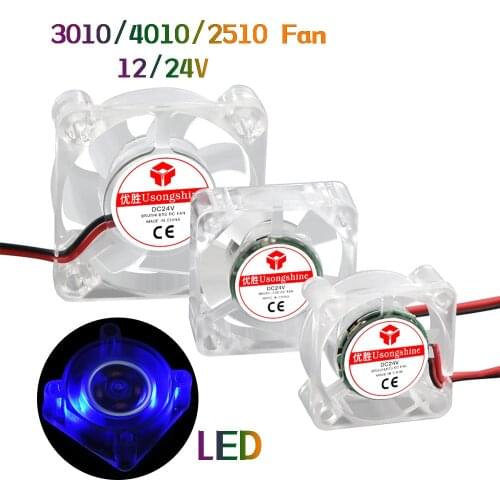 3010 4010 Cooling Fan with LED Fan 5V 12V L300mm Silent Luminous Hydraulic Bearing Fan Quiet Cooler heatsink 3D Printer Parts
