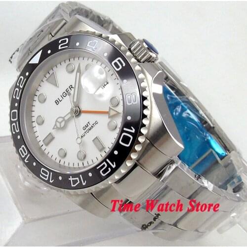 Bliger 40mm white dial orange GMT sapphire glass super luminous Ceramic Bezel Automatic movement mens watch men 140