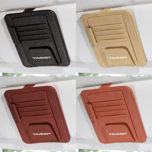 Car PU Leather Storage Case Sunglasses Card Organizer Sun Visor Sunshade Sleeve Wallet Clips for Ford Transit Car styling