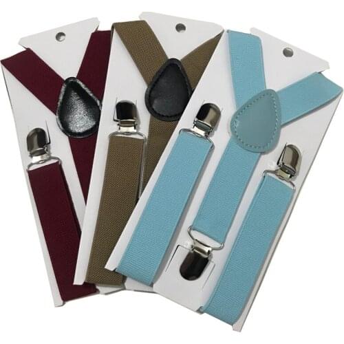 New Fashion Children Wide Solid Color Adjustable Clip-on Skinny Slim Braces Elastic Suspenders For Children