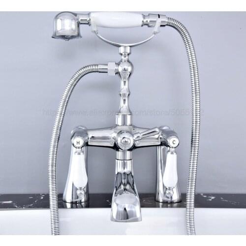 Bathroom Polished Chrome Deck Mounted Shower Faucets Set Bathtub Faucet Water Mixer Tap with Hand Shower ztf763
