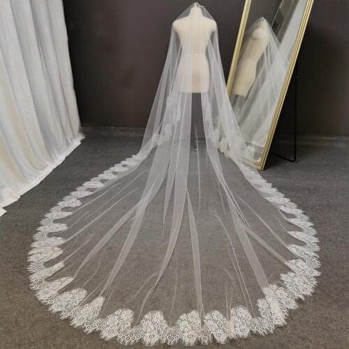 Elegant Eyelash Lace Wedding Veil 4 Meters Long One Layer Bridal Veil with Comb Romantic Veil for Bride Wedding Accessories