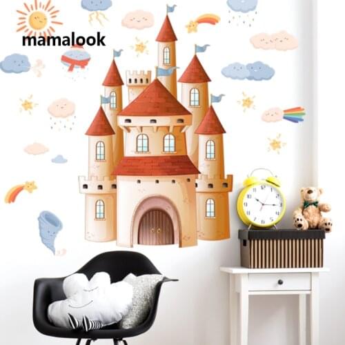 Cartoon Castle Weather Wall Stickers Kindergarten Childrens Room Background Clouds Sun Stars Wind DIY PVC Wall Paper