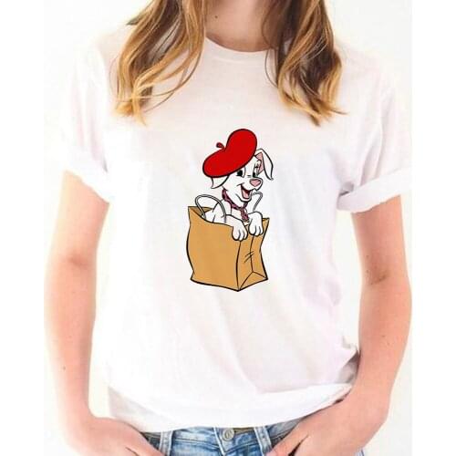101 Dalmatians Tshirt Women Harajuku Disney Animated Films T Shirt Short Sleeve White Spotted Dog Graphic T Shirts Summer