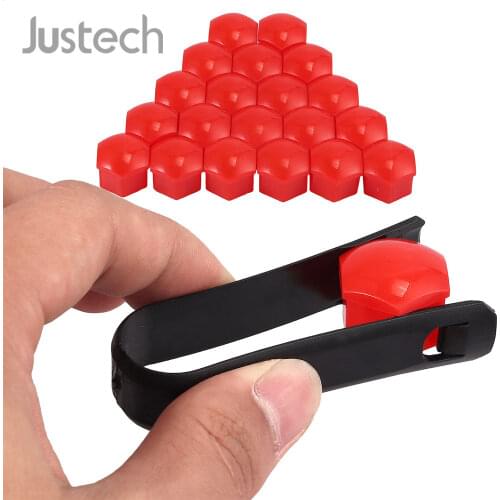 Justech 20Pcs 17mm 19mm Nut Cap Red Alloy Car Wheel Nut Bolt Covers Caps Removal Tool Kit For Benz VW Golf Nissan Opel Audi BMW