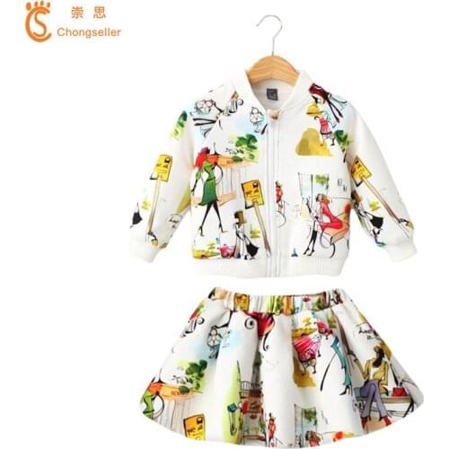 2018 Winter Spring Clothing Set Long Sleeve Shirt With Skirt Printed Fashion Clothes Set Cotton Tops Skirt Suits Clothes 3-10Y