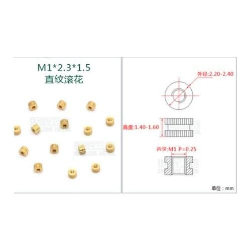 Fastening Hot melt plastic inlaid with copper nut of knurled nut M1*2.3*1.5