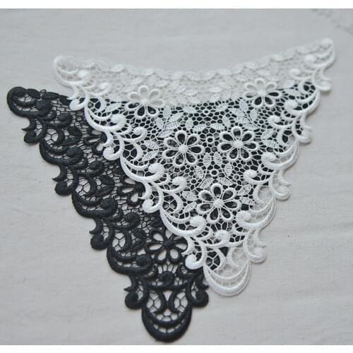 2Pieces New Arrival Shoulder and Back Lace Applique Ivory and Black Flower Sewing Trims Wedding Decoration 24X 18CM BD0305