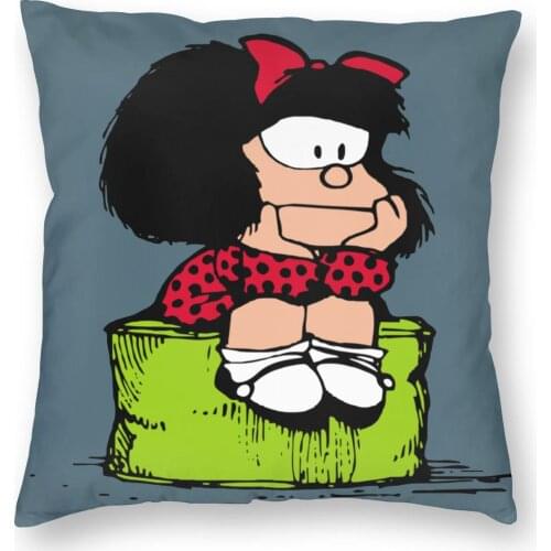 Mafalda Sad Thinking Pillowcover Decoration Cute Kawaii Cartoon Cushions Throw Pillow for Home Polyester Double-sided Printing