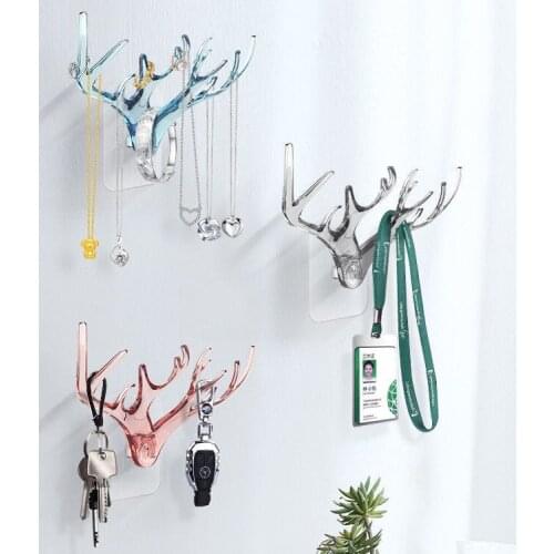 Multifunctional Vintage Deer Antlers Hooks Sticky Self Adhesive Storage Jewelry/key/hat/scarf Storage Hook Creative Wall Storage