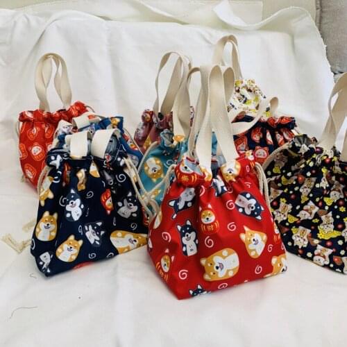 Cartoon Bags Lunch Canvas Box Bag Cute Bento Bag Waterproof Bag Drawstring Inclined Shoulder Bag