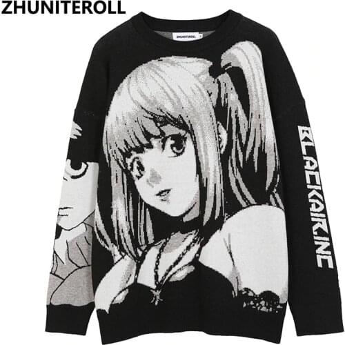 2021 Japanese Style Anime Girl Mens Sweater Hip Hop Harajuku Vintage Retro Knitted Sweater Autumn Cotton Pullover Streetwear
