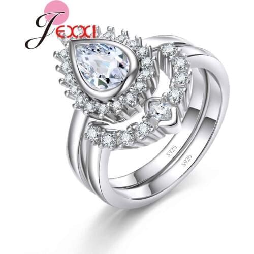 New Latest 2 PCS Wedding Ring For Women Elegant Crown Shape Jewelry Drop Zirconia Jewelry Anel 925 Sterling Silver SilverGift