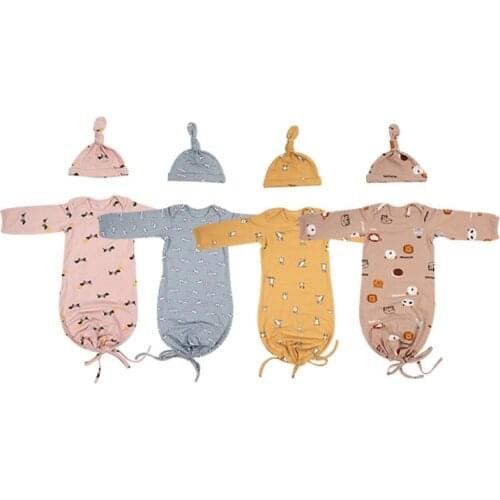 Baby Swaddle Wrap Hat Set Receiving Blanket Tail Knot Beanie Cap Soft Cotton Sleeping Bag Infant Newborn Clothes
