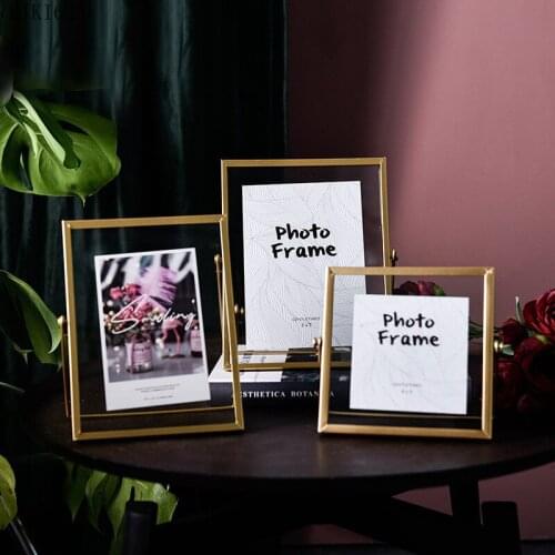 Wedding Anniversary Photo Picture Frame 4/6/7/8 Inch Golden Metal Family Photo Frame Ornaments Wrought Iron Square Glass Mirror