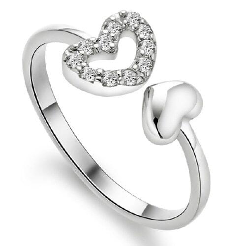 DoreenBeads Adjustable Open Ring Silver Color Thumb Ladies Heart Angel Wing Rings For Women Men Lovers Crystal Jewelry Gifts