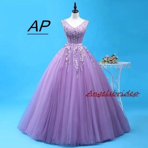 Sexy V-Neck Lilac Quinceanera Dress 2021 For 15 Party Formal 3D Flower Applique Floor-length Tulle Sweet 16 Dress Princess Gowns