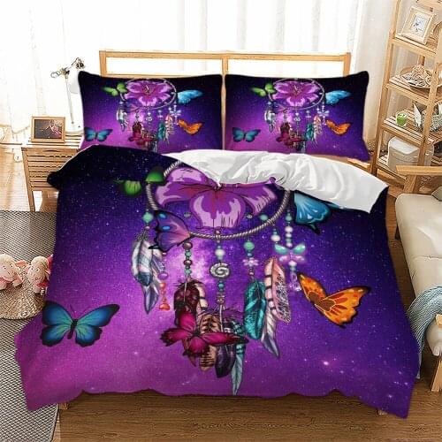 Thumbedding Butterfly Dreamcatcher Bedding Set King Size Mysterious Purple Duvet Cover Queen Twin Full Single Double Bed Set
