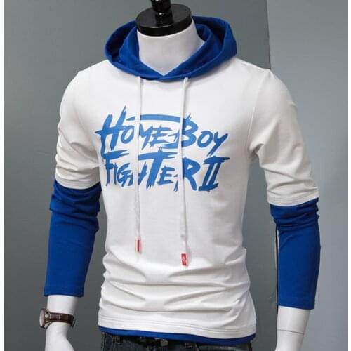 Fashion Patchwork Hoodie Men Cotton Printed Hooded Sweatshirt Autumn Hip Hop Streetwear White Blue Oversized Hoody