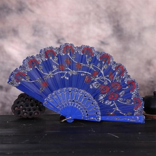 Vintage Blossom Folding Fan Best Chinese Style Dance Wedding Party Lace Silk Folding Hand Held Flower Fan Wedding Gifts abanico