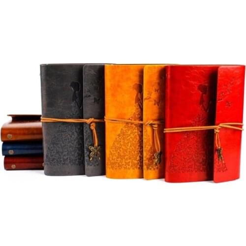 A6 Vintage PU Leather Spiral Six Hole Notebook 80 Sheets Kraft Paper Creative Butterfly Journal Planner Office School Stationery